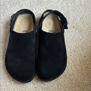Unisex Birkenstock Lutry Black Suede Convertible Strap 39N (Women’s 8/mens 6)
